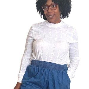 H&M Blouse Mock Neck Eyelet Long Sleeve Romantic